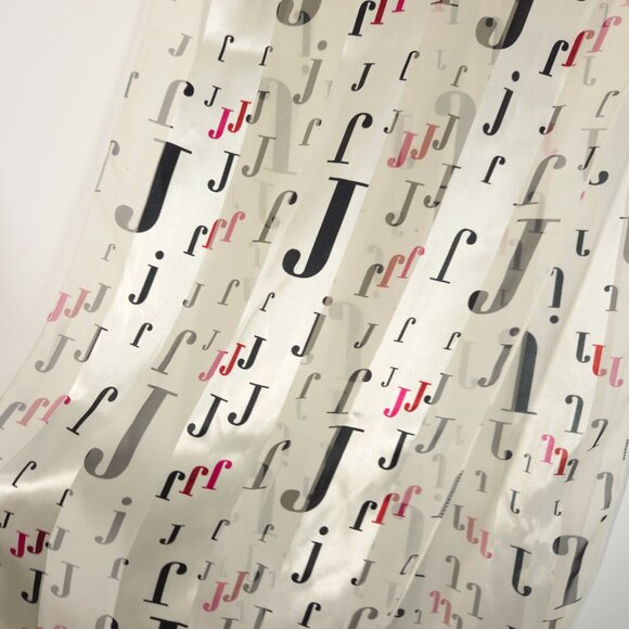 Vintage Novelty Print Alphabet Letter J Silky Sheer Scarf Made in Korea - Picture 6 of 7